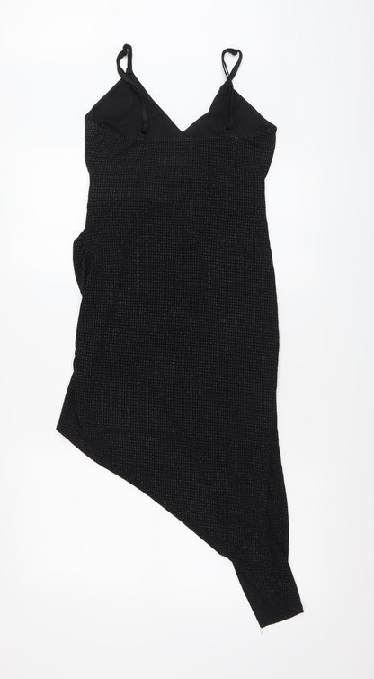 Quiz Womens Black Nylon Bodycon Size 12 V-Neck Pullover