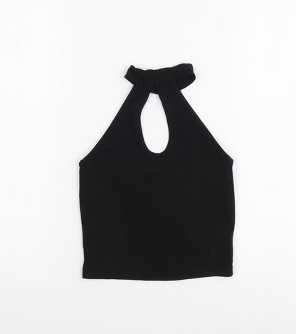 Miss Selfridge Womens Black Cotton Cropped Tank Size 8 Halter