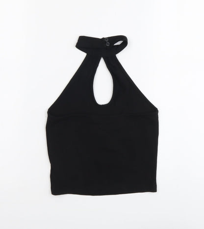 Miss Selfridge Womens Black Cotton Cropped Tank Size 8 Halter