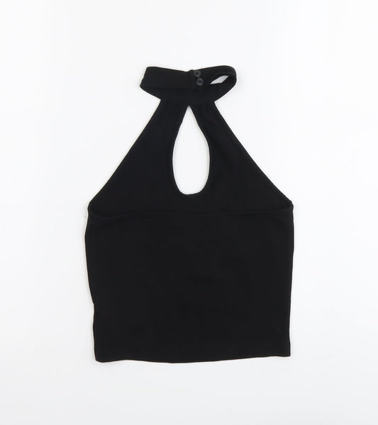 Miss Selfridge Womens Black Cotton Cropped Tank Size 8 Halter