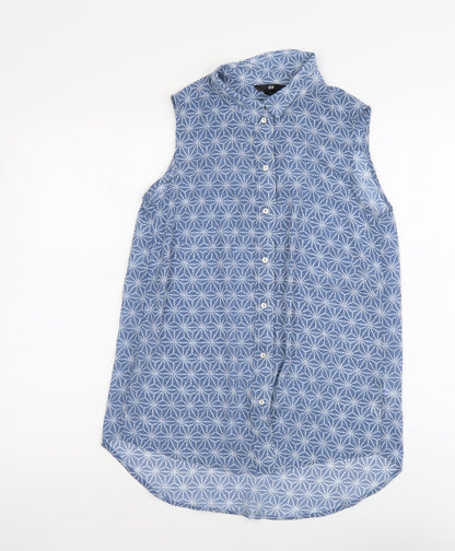 Womens UK Size XS H&M Blue Basic Button-Up