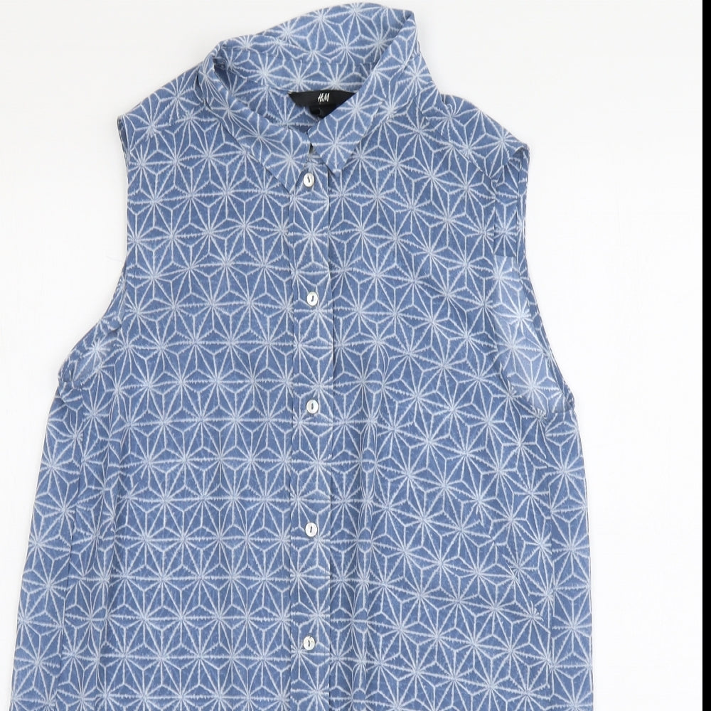 Womens UK Size XS H&M Blue Basic Button-Up