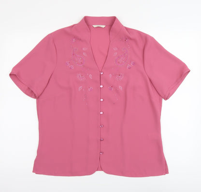 Womens UK Size 14 Marks and Spencer Pink Basic Button-Up