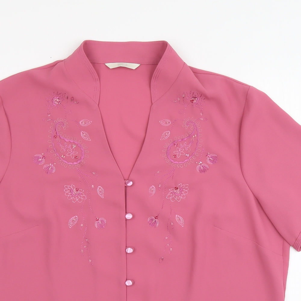 Womens UK Size 14 Marks and Spencer Pink Basic Button-Up