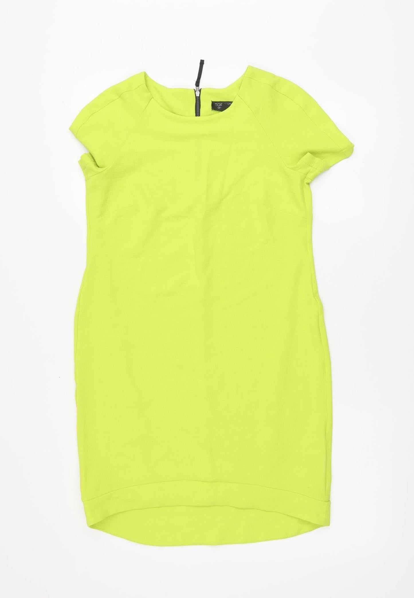 Topshop Womens Green Polyester Bodycon Size 8 Round Neck Zip