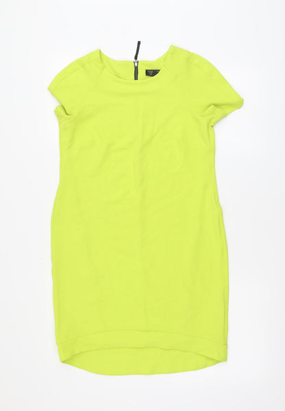 Topshop Womens Green Polyester Bodycon Size 8 Round Neck Zip