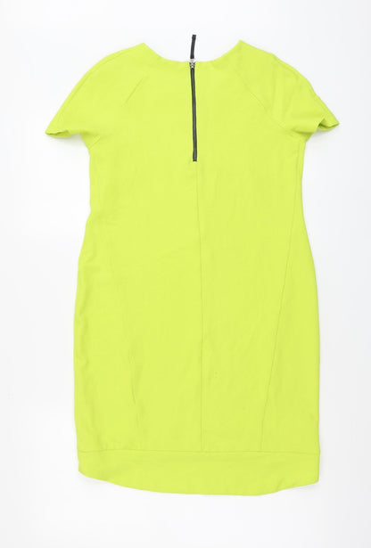 Topshop Womens Green Polyester Bodycon Size 8 Round Neck Zip