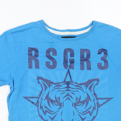 Ripstop Boys Blue Cotton Pullover T-Shirt Size 9-10 Years Crew Neck Pullover - Tiger