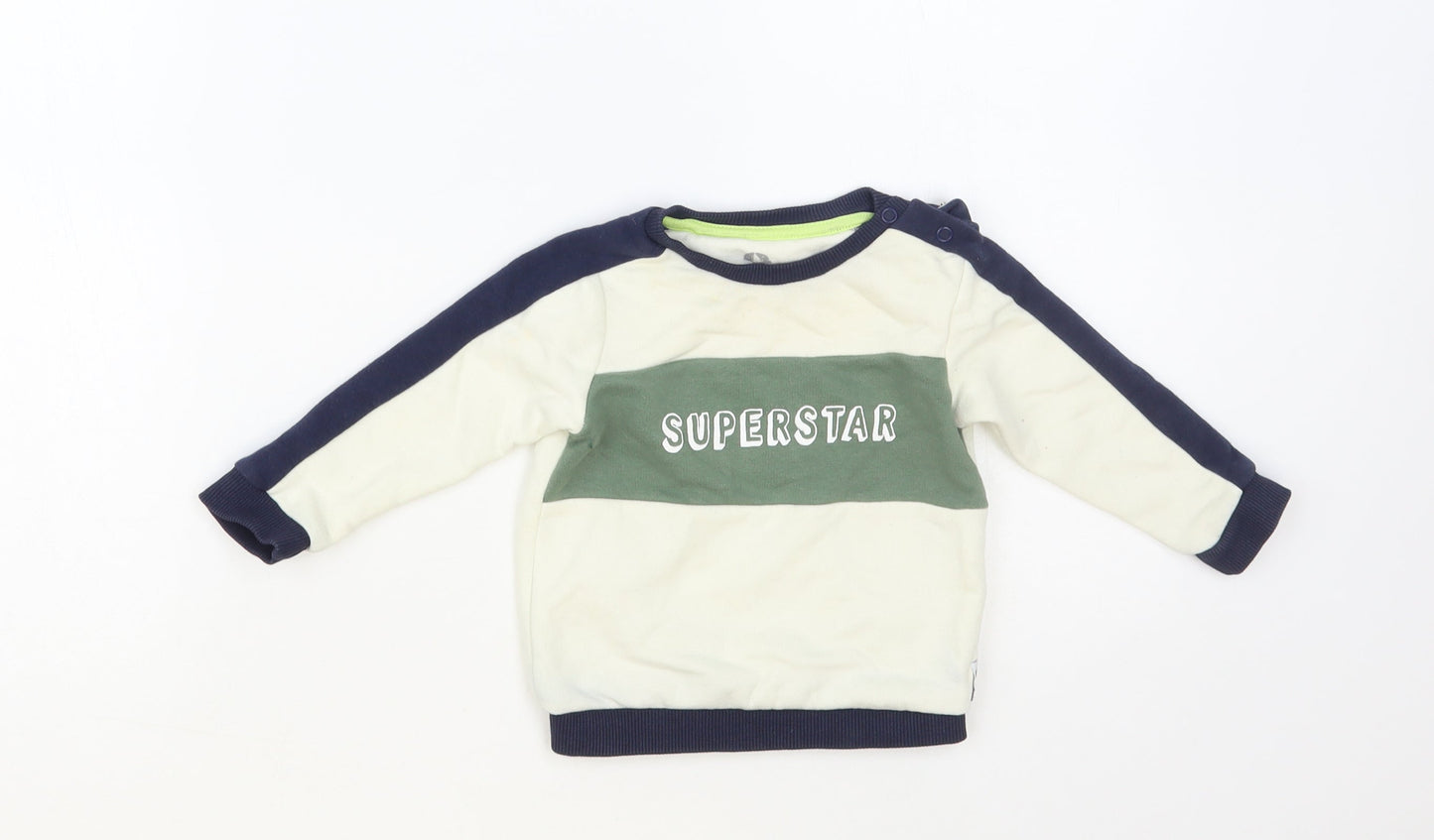 F&F Baby Ivory Colourblock Cotton Pullover Jumper Size 6-9 Months Snap - Superstar