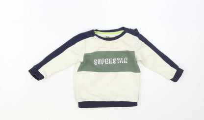 F&F Baby Ivory Colourblock Cotton Pullover Jumper Size 6-9 Months Snap - Superstar