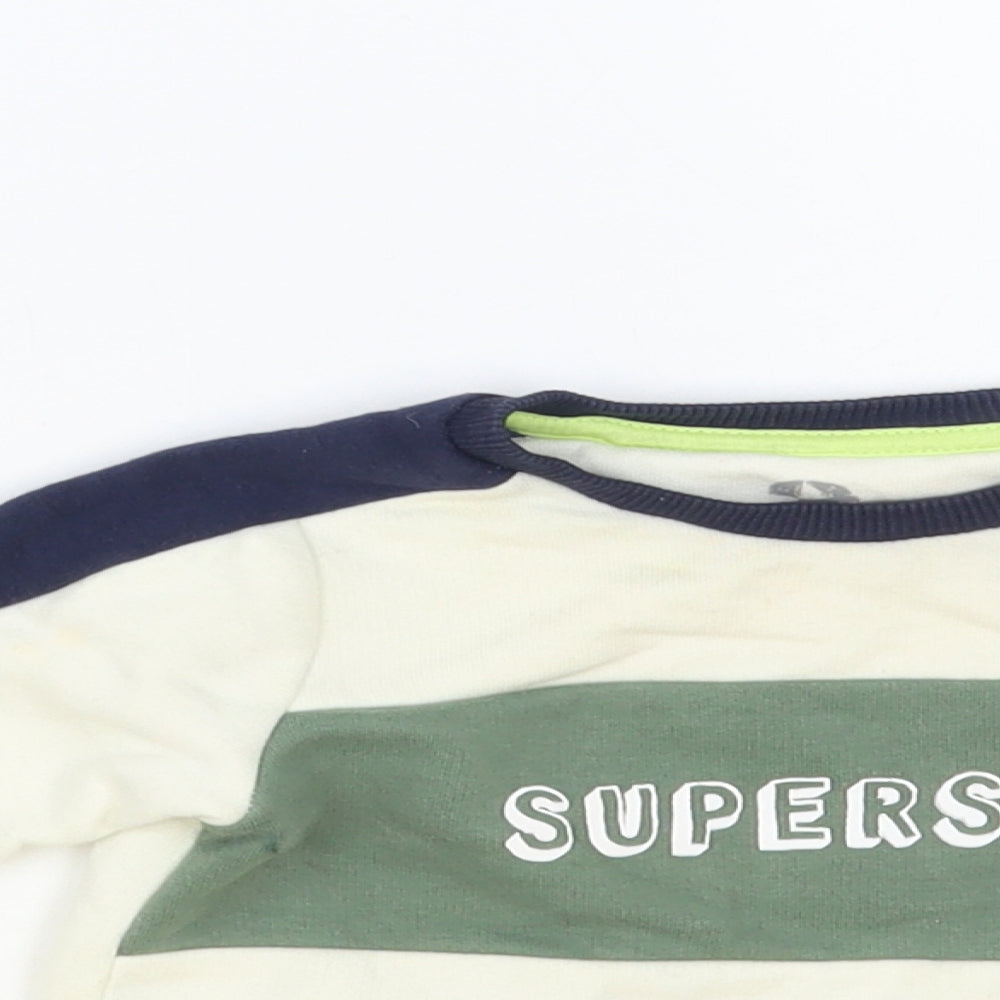 F&F Baby Ivory Colourblock Cotton Pullover Jumper Size 6-9 Months Snap - Superstar