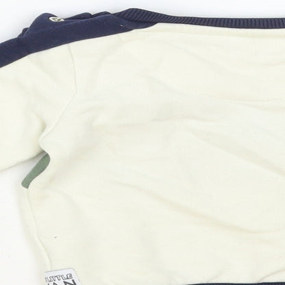 F&F Baby Ivory Colourblock Cotton Pullover Jumper Size 6-9 Months Snap - Superstar