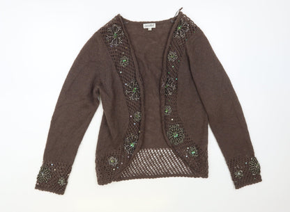 Zahara Womens Brown V-Neck Acrylic Cardigan Jumper Size L - Flower Detail