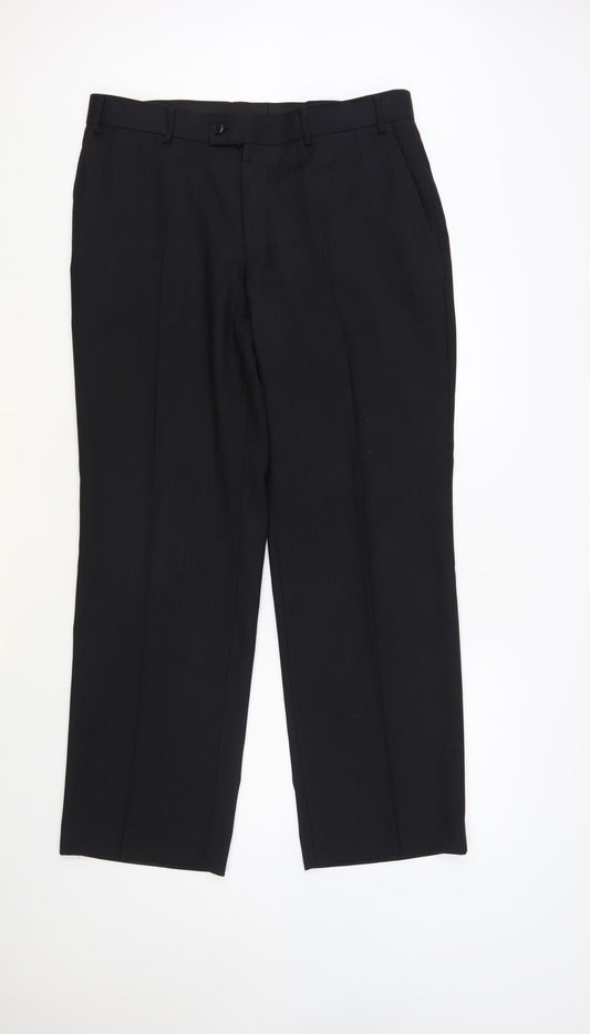 Daniel Grahame Mens Black Striped Polyester Dress Pants Trousers Size 34 in L31 in Regular Hook & Loop