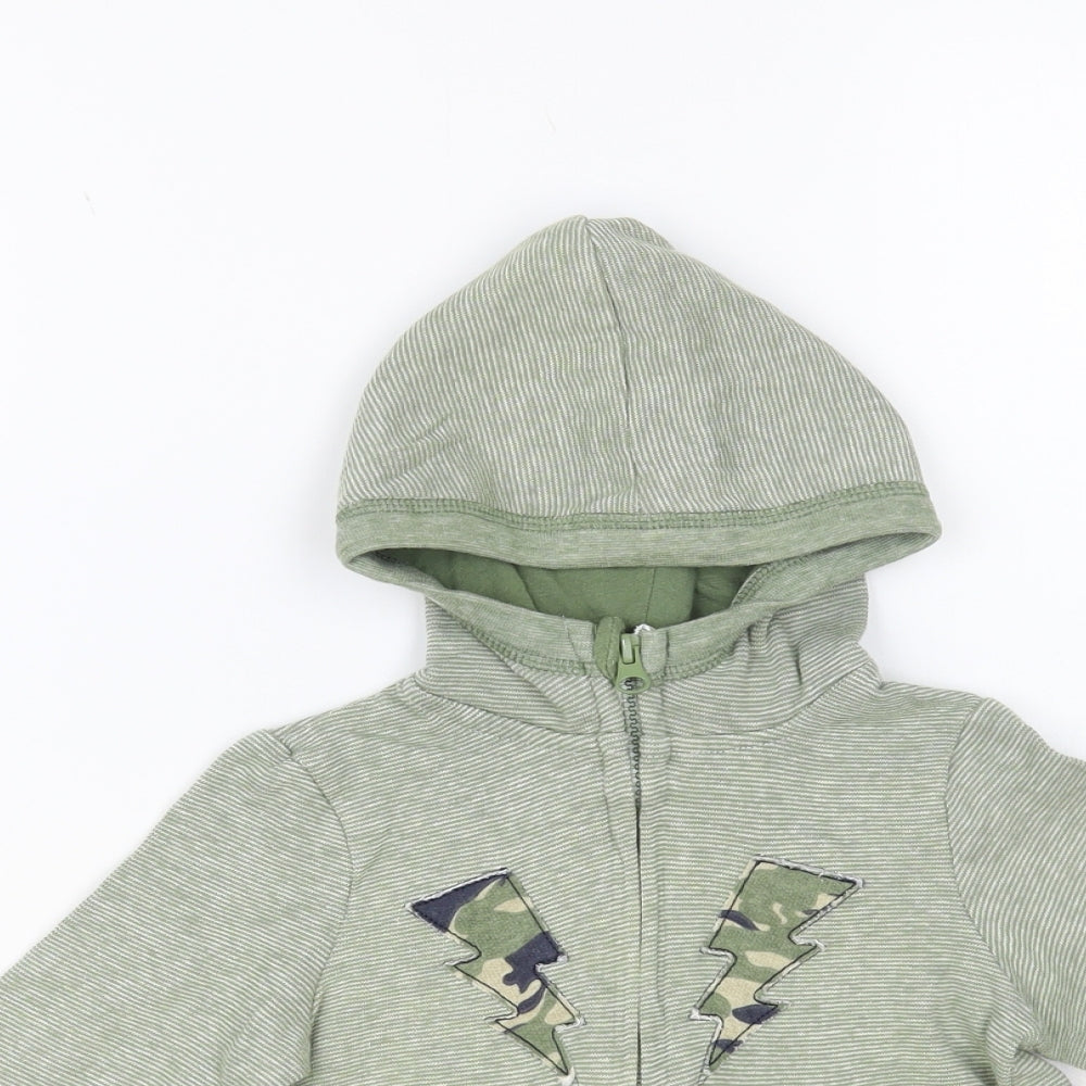 So Cute Boys Green Striped Cotton Full Zip Hoodie Size 2 Years Zip - Lightning Bolts