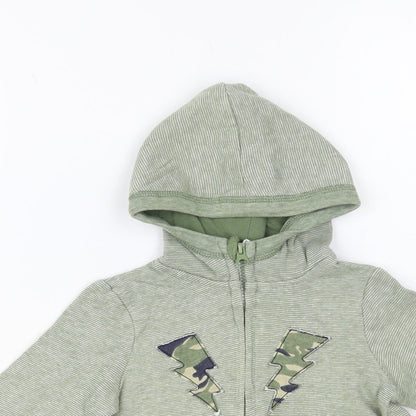 So Cute Boys Green Striped Cotton Full Zip Hoodie Size 2 Years Zip - Lightning Bolts