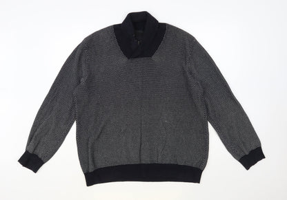 H&M Mens Black Collared Cotton Pullover Jumper Size M