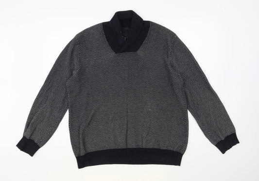 H&M Mens Black Collared Cotton Pullover Jumper Size M