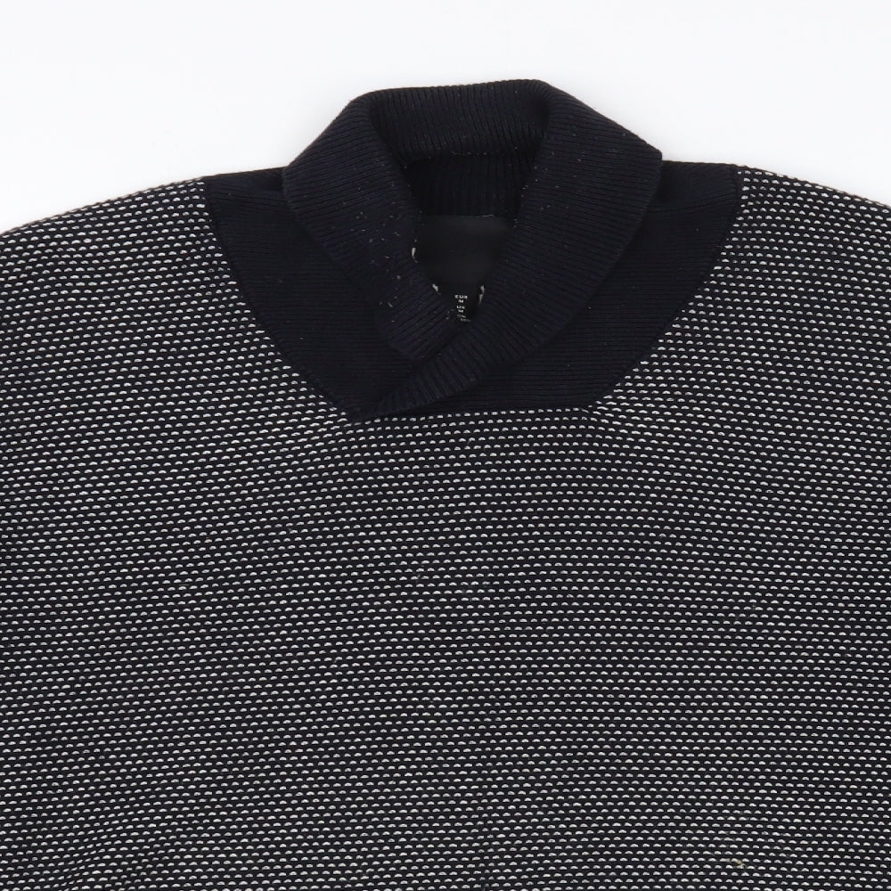 H&M Mens Black Collared Cotton Pullover Jumper Size M