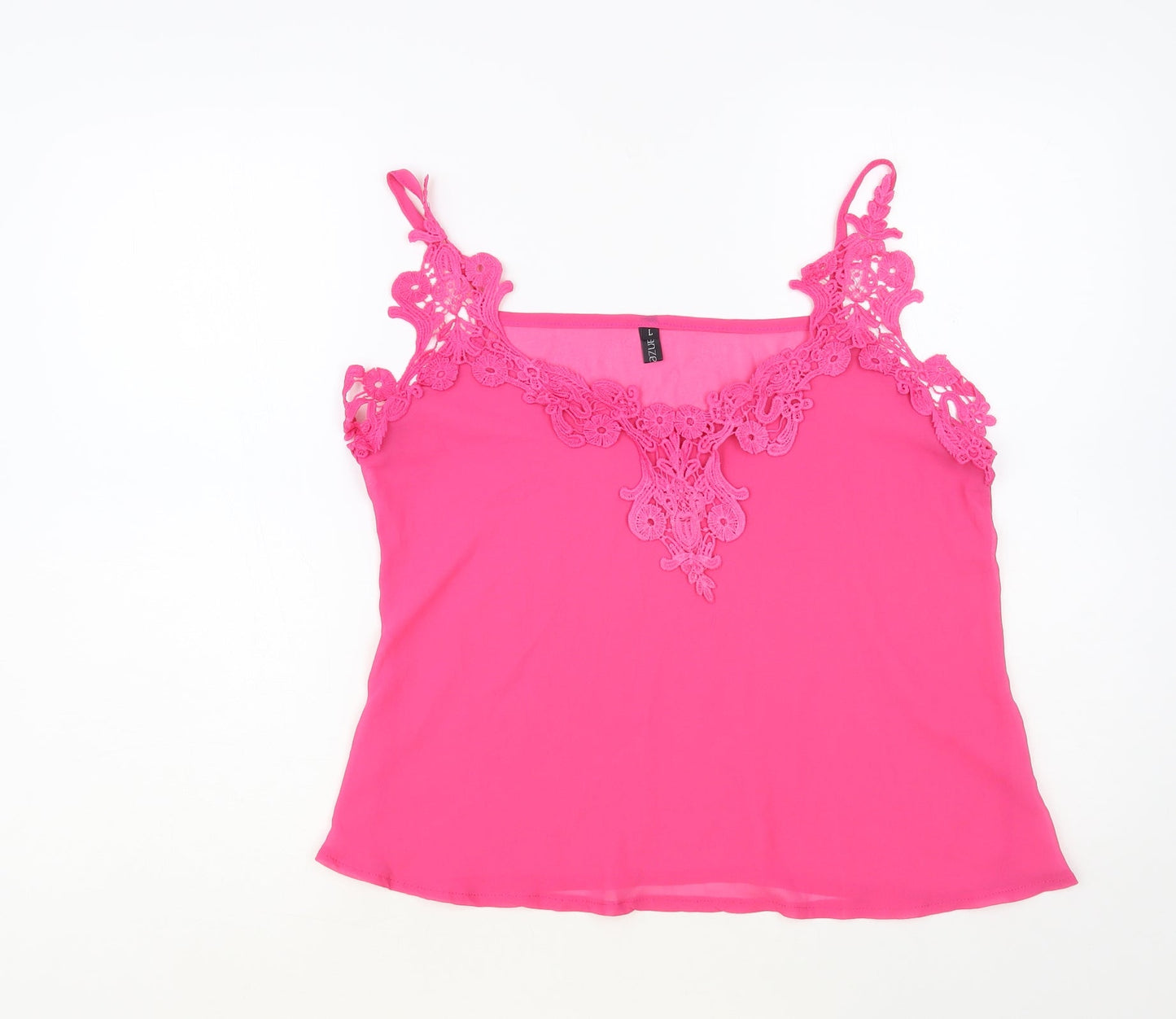 Zanzea Womens Pink Polyester Camisole Blouse Size L V-Neck - Lace Detail