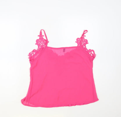Zanzea Womens Pink Polyester Camisole Blouse Size L V-Neck - Lace Detail