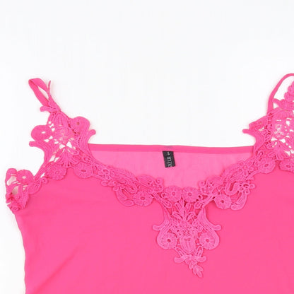 Zanzea Womens Pink Polyester Camisole Blouse Size L V-Neck - Lace Detail
