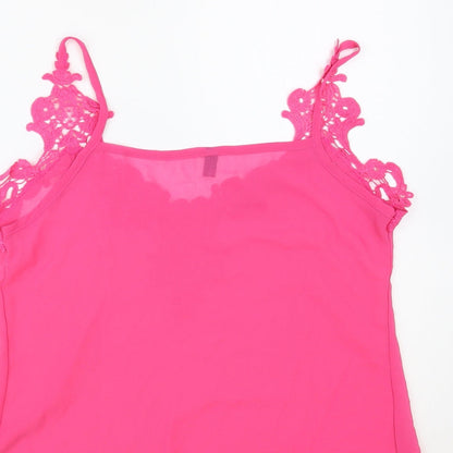 Zanzea Womens Pink Polyester Camisole Blouse Size L V-Neck - Lace Detail