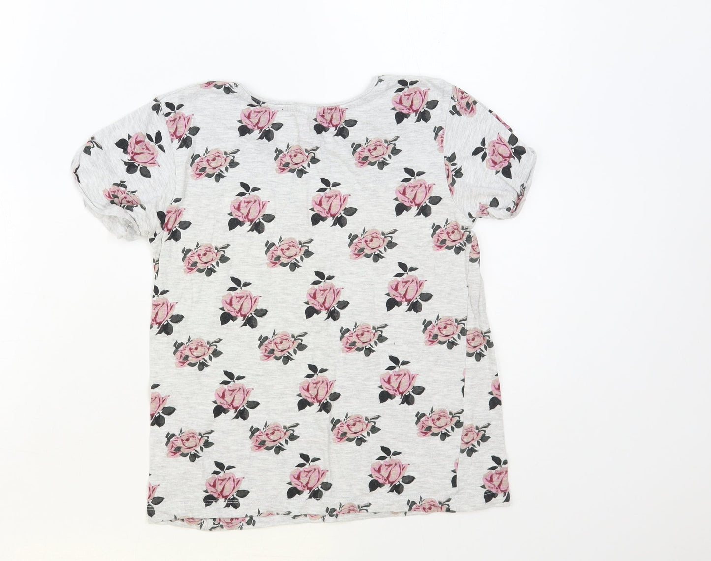 Primark Girls Grey Floral Cotton Pullover T-Shirt Size 10-11 Years Crew Neck Pullover - Love