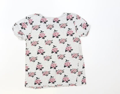 Primark Girls Grey Floral Cotton Pullover T-Shirt Size 10-11 Years Crew Neck Pullover - Love