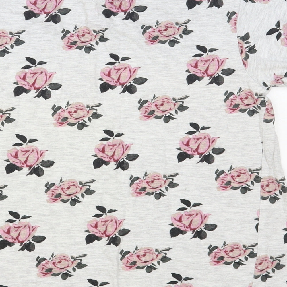 Primark Girls Grey Floral Cotton Pullover T-Shirt Size 10-11 Years Crew Neck Pullover - Love