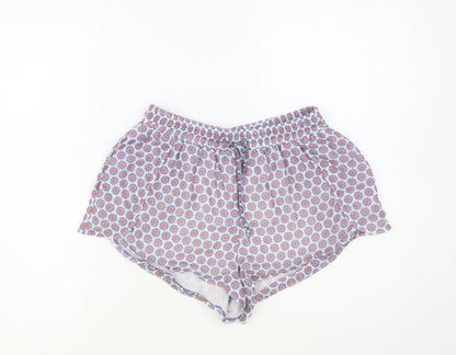 Almagores Womens Blue Floral Polyester Hot Pants Shorts Size 10 L3 in Regular Drawstring