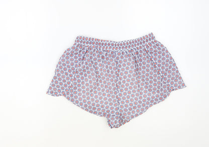 Almagores Womens Blue Floral Polyester Hot Pants Shorts Size 10 L3 in Regular Drawstring