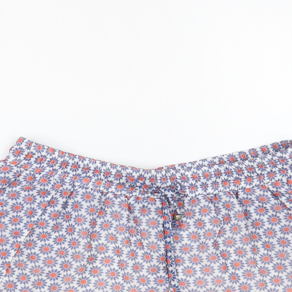 Almagores Womens Blue Floral Polyester Hot Pants Shorts Size 10 L3 in Regular Drawstring