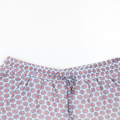 Almagores Womens Blue Floral Polyester Hot Pants Shorts Size 10 L3 in Regular Drawstring