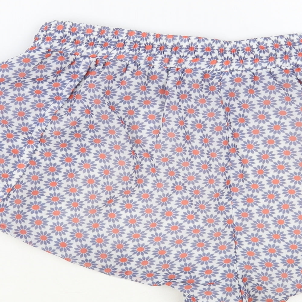 Almagores Womens Blue Floral Polyester Hot Pants Shorts Size 10 L3 in Regular Drawstring