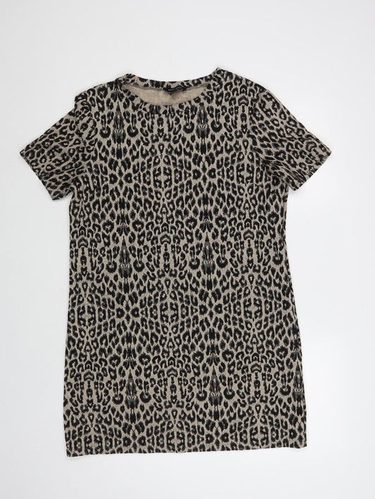 New Look Womens Beige Animal Print Polyester Shift Size 12 Crew Neck Pullover