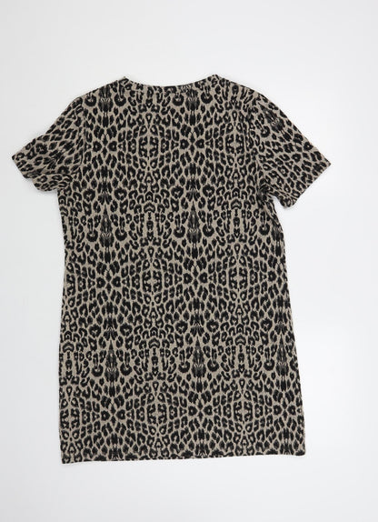 New Look Womens Beige Animal Print Polyester Shift Size 12 Crew Neck Pullover