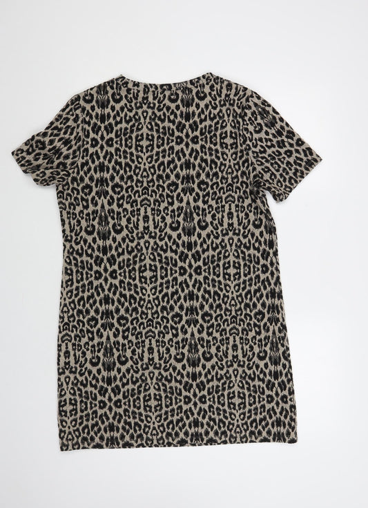 New Look Womens Beige Animal Print Polyester Shift Size 12 Crew Neck Pullover