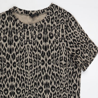 New Look Womens Beige Animal Print Polyester Shift Size 12 Crew Neck Pullover