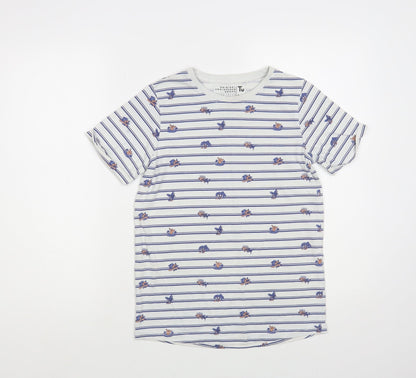 TU Boys White Striped Cotton Pullover T-Shirt Size 11 Years Crew Neck Pullover - Palm Trees