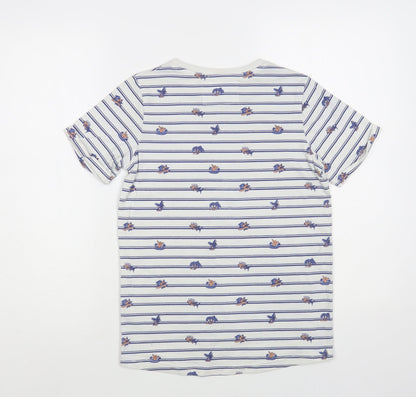 TU Boys White Striped Cotton Pullover T-Shirt Size 11 Years Crew Neck Pullover - Palm Trees