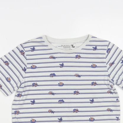 TU Boys White Striped Cotton Pullover T-Shirt Size 11 Years Crew Neck Pullover - Palm Trees