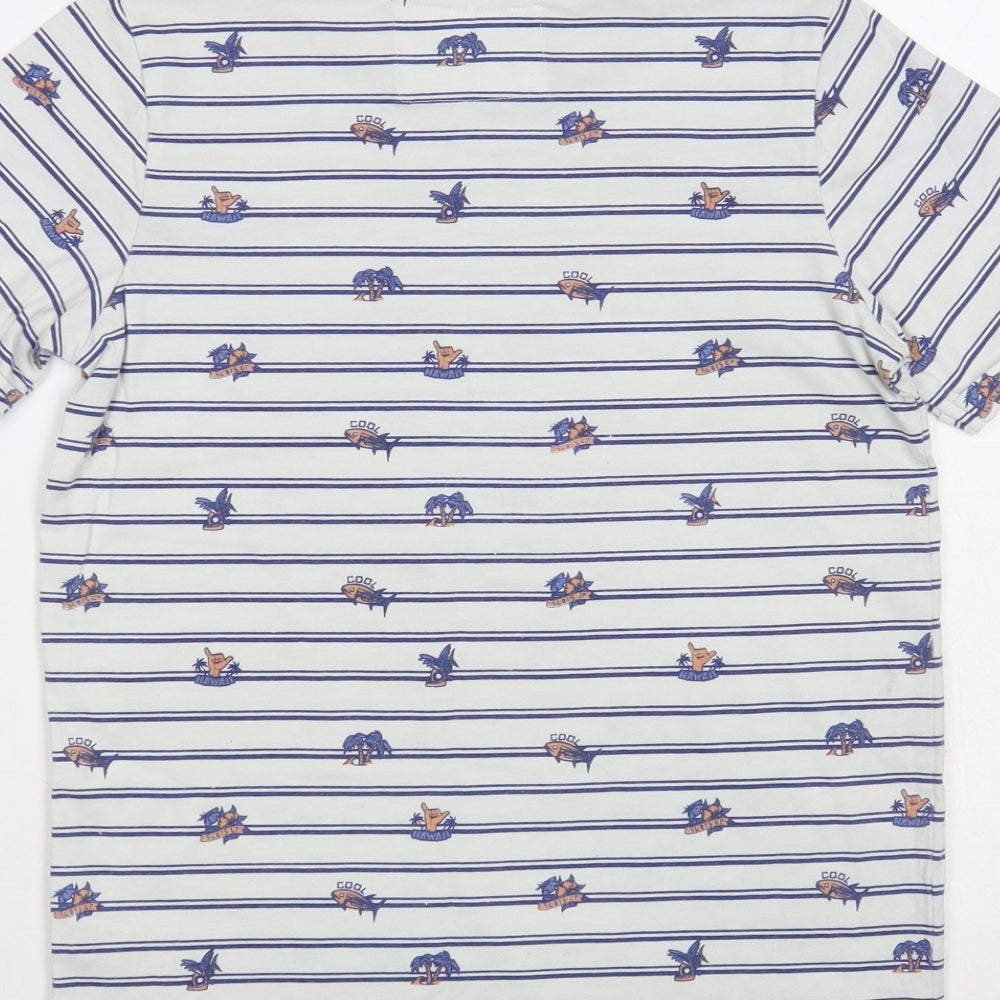 TU Boys White Striped Cotton Pullover T-Shirt Size 11 Years Crew Neck Pullover - Palm Trees