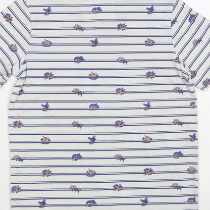 TU Boys White Striped Cotton Pullover T-Shirt Size 11 Years Crew Neck Pullover - Palm Trees