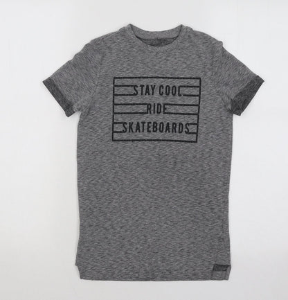 F&F Boys Grey Cotton Basic T-Shirt Size 7-8 Years Round Neck Pullover - Stay Cool Ride Skateboards