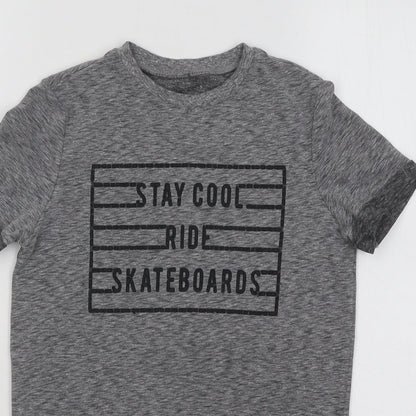 F&F Boys Grey Cotton Basic T-Shirt Size 7-8 Years Round Neck Pullover - Stay Cool Ride Skateboards