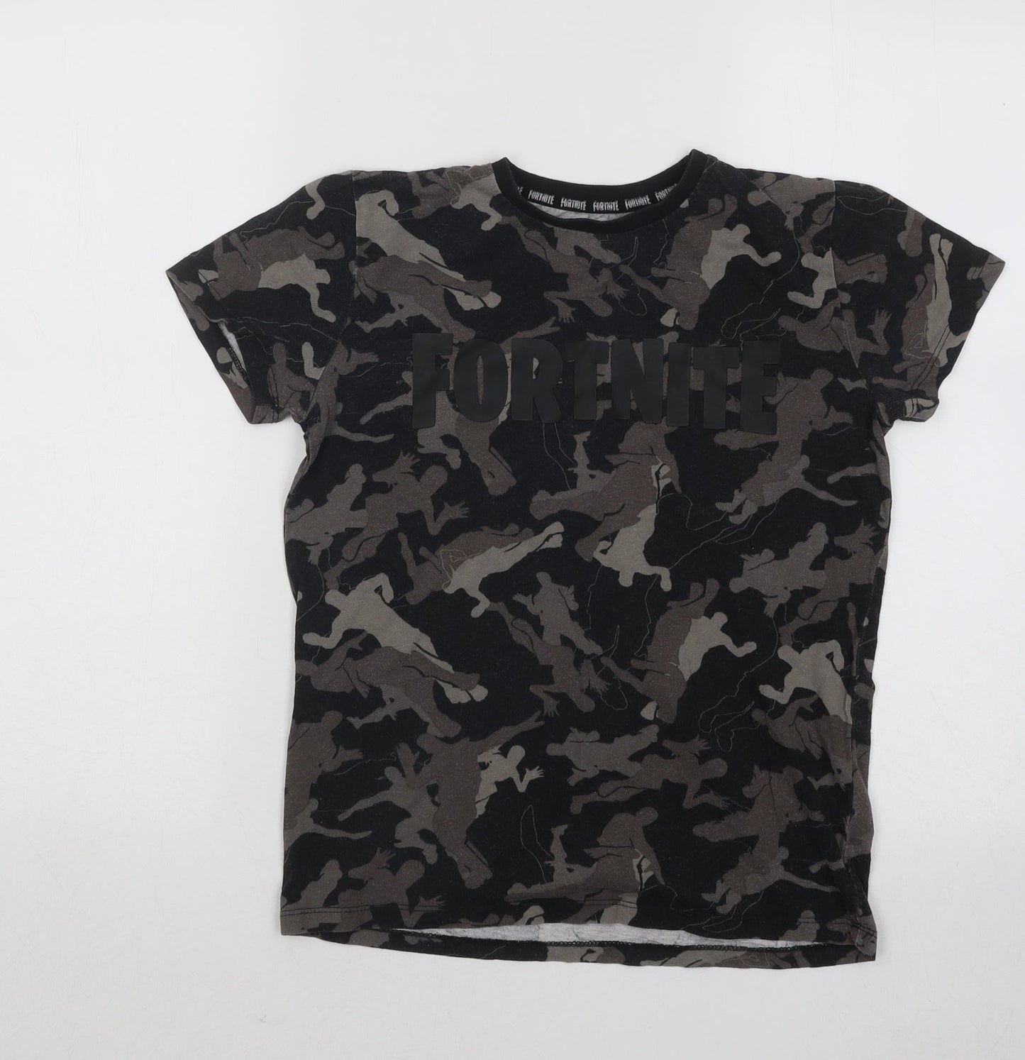 Primark Boys Black Camouflage Cotton Basic T-Shirt Size M Round Neck Pullover - Fortnite