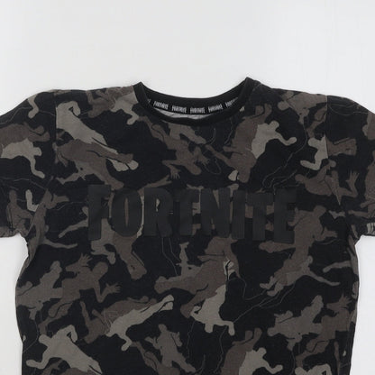 Primark Boys Black Camouflage Cotton Basic T-Shirt Size M Round Neck Pullover - Fortnite