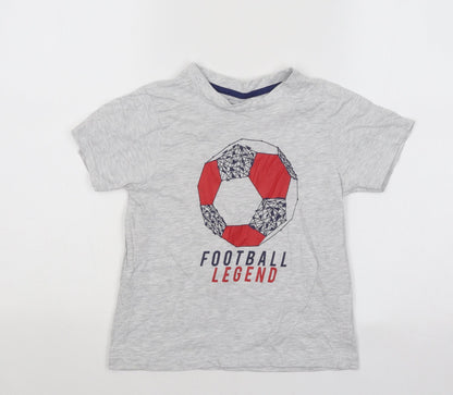 Primark Boys Grey Cotton Basic T-Shirt Size 7-8 Years Round Neck Pullover - Football