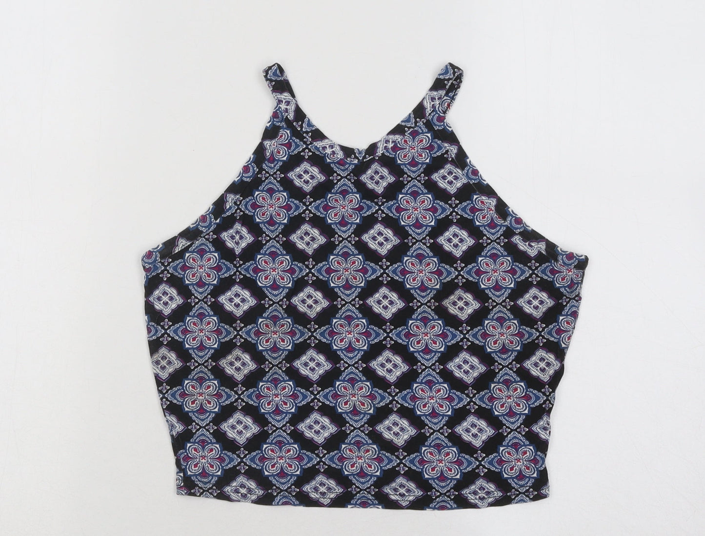 Miss Selfridge Womens Blue Geometric Viscose Basic Tank Size 8 Round Neck